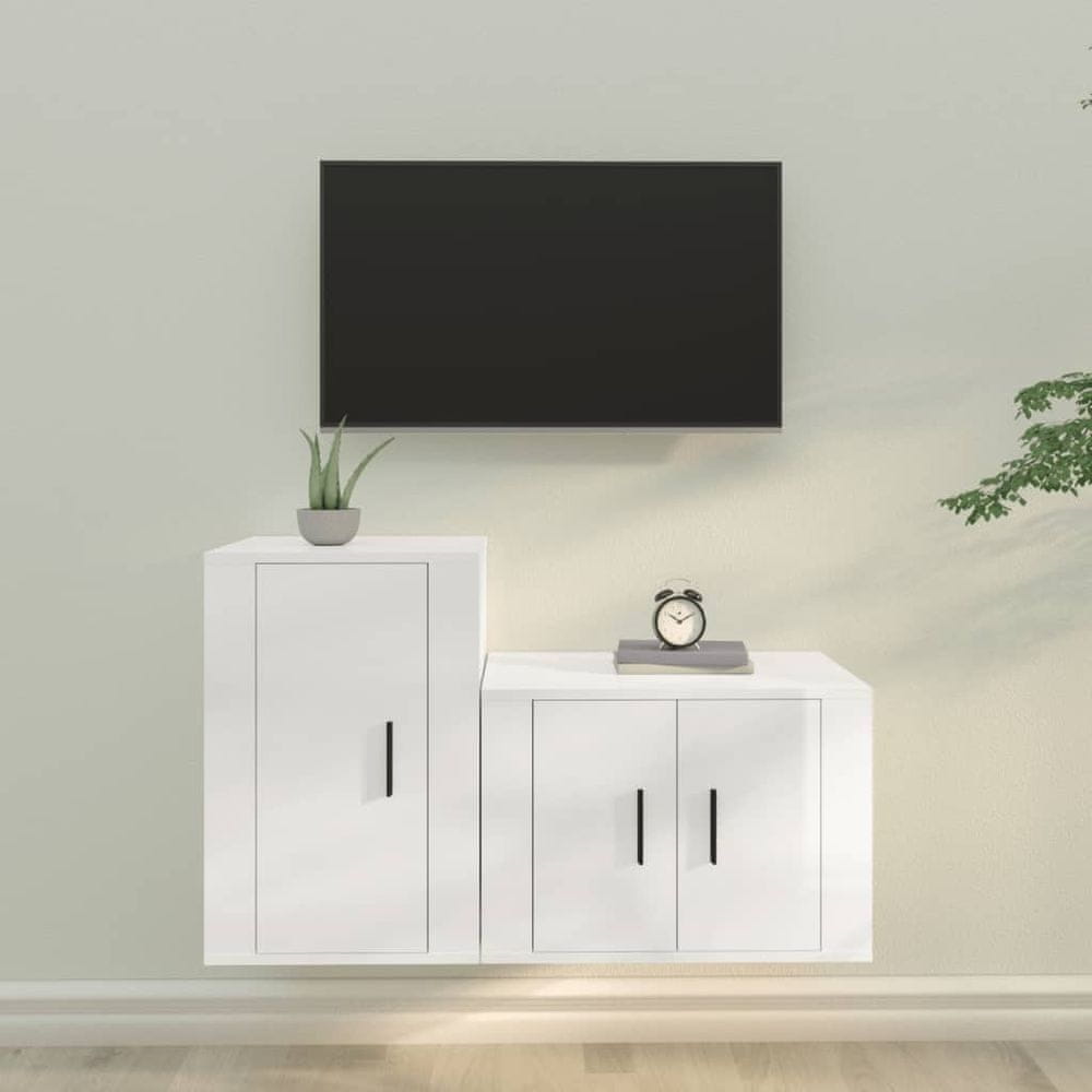 Vidaxl 2-dielna súprava TV skriniek lesklá biela kompozitné drevo